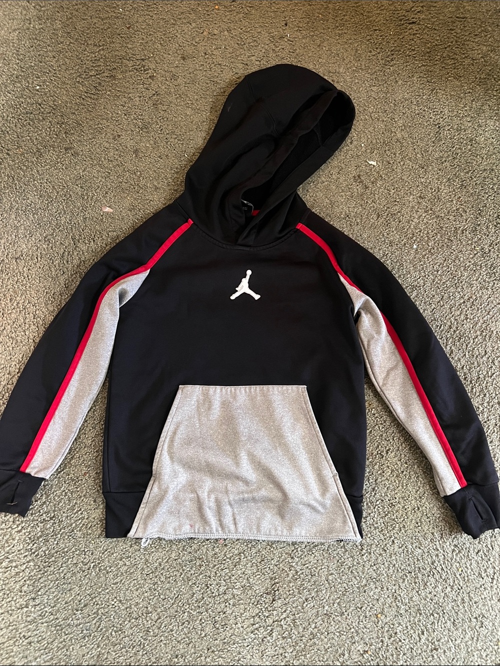 Jordan Kids Size 8 (8-10) Black Hoodie with Gray Pocket and Red Trim